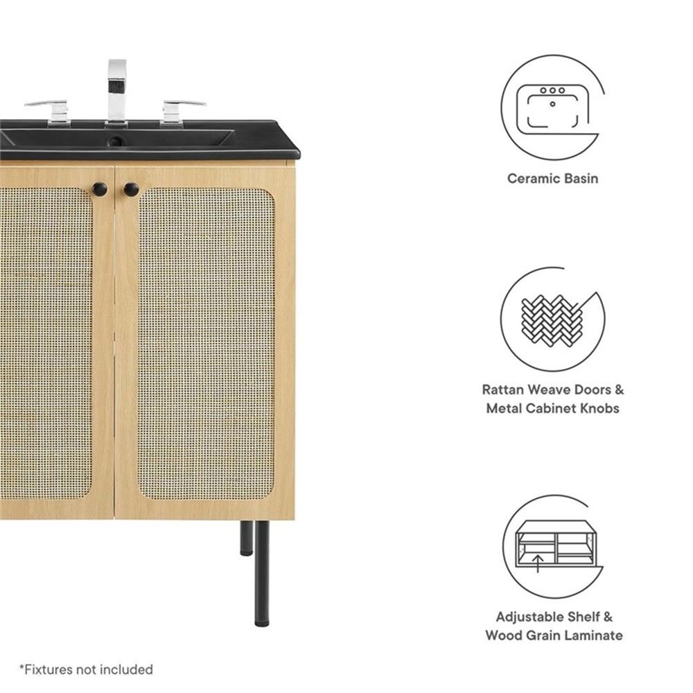Modway Chaucer 24″ Wood & Rattan Bathroom Vanity in Oak/Black