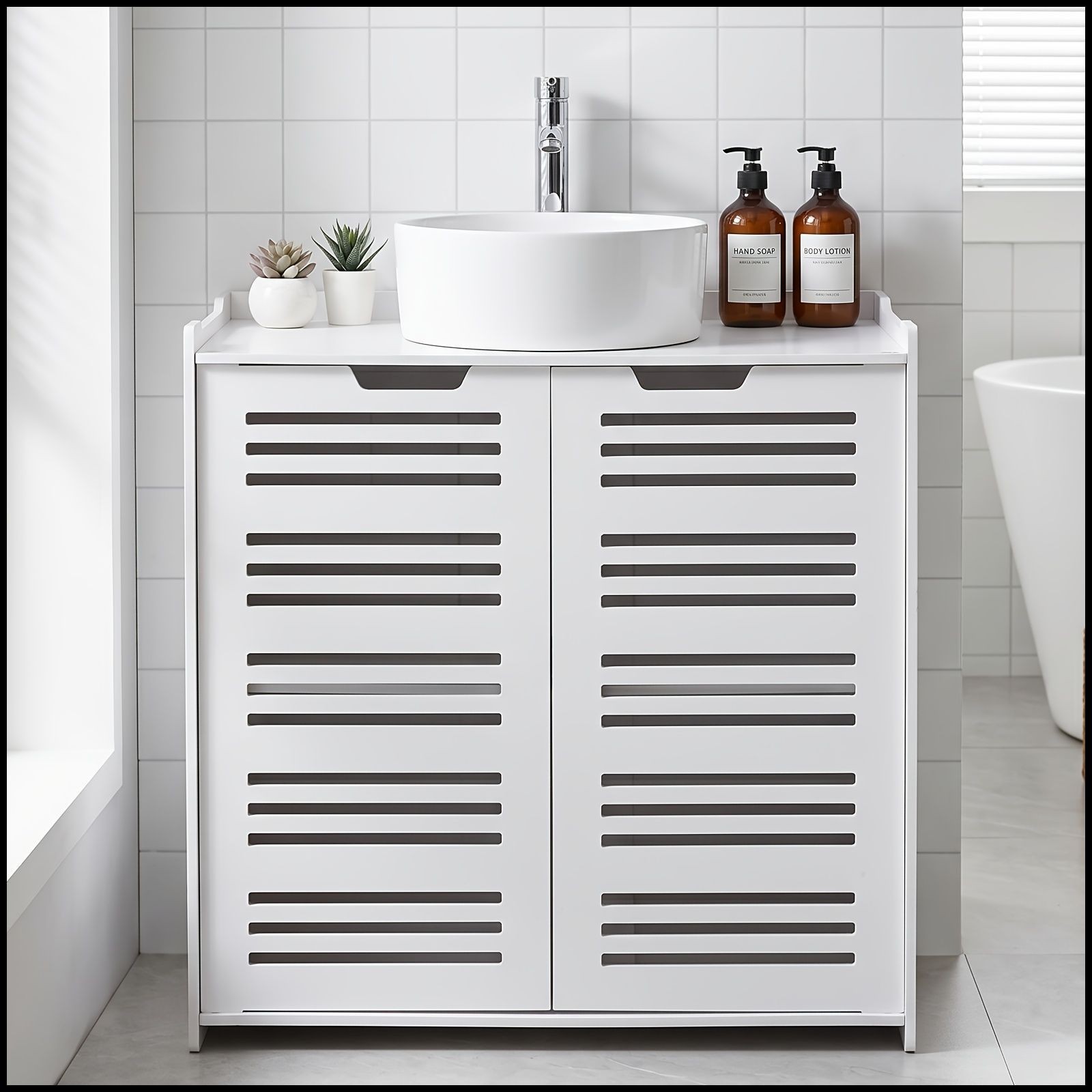 Modern White Bathroom Vanity Cabinet with Storage, Space Saving Under Sink Organ