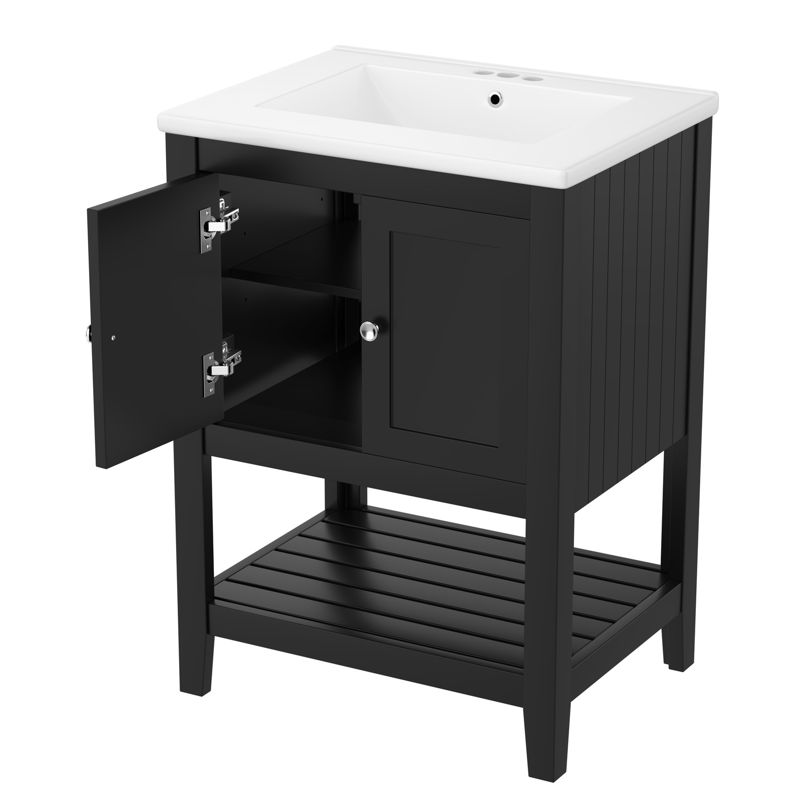 24″ Black Modern Bathroom Vanity with Ceramic Sink & Wood Frame