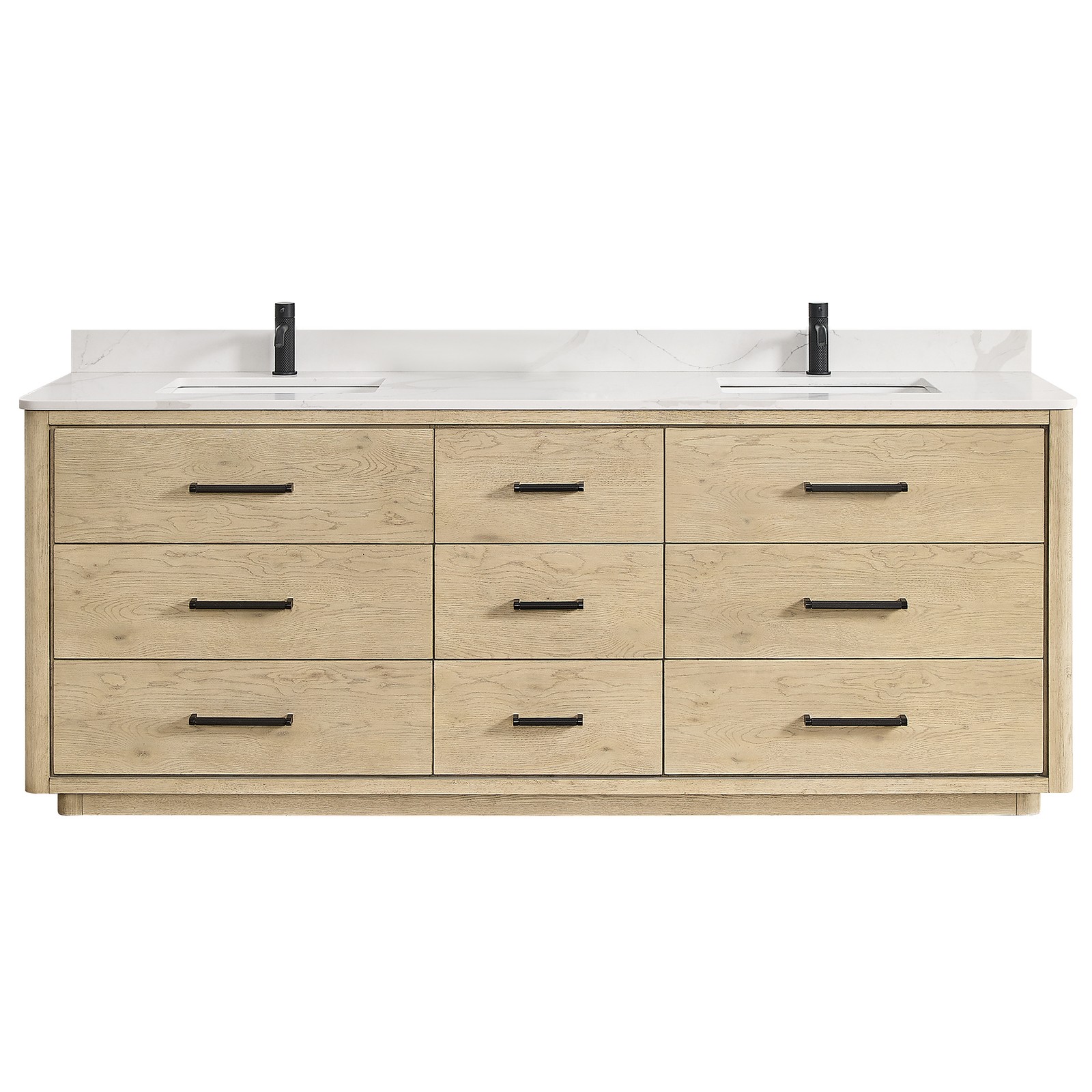 Porto 84″ Aged Natural Oak Double Bath Vanity with Fish Maw White Quartz Stone