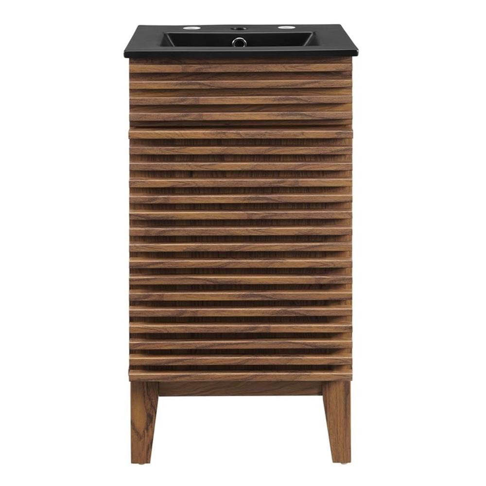 Pemberly Row 17.5″ Modern Wood/Ceramic Bathroom Vanity in Walnut/Black