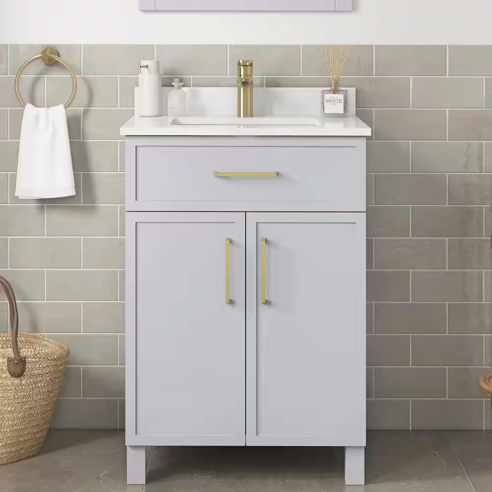 Bilston 24 In. Single Sink Freestanding Dove Gray Bath Vanity with White Enginee