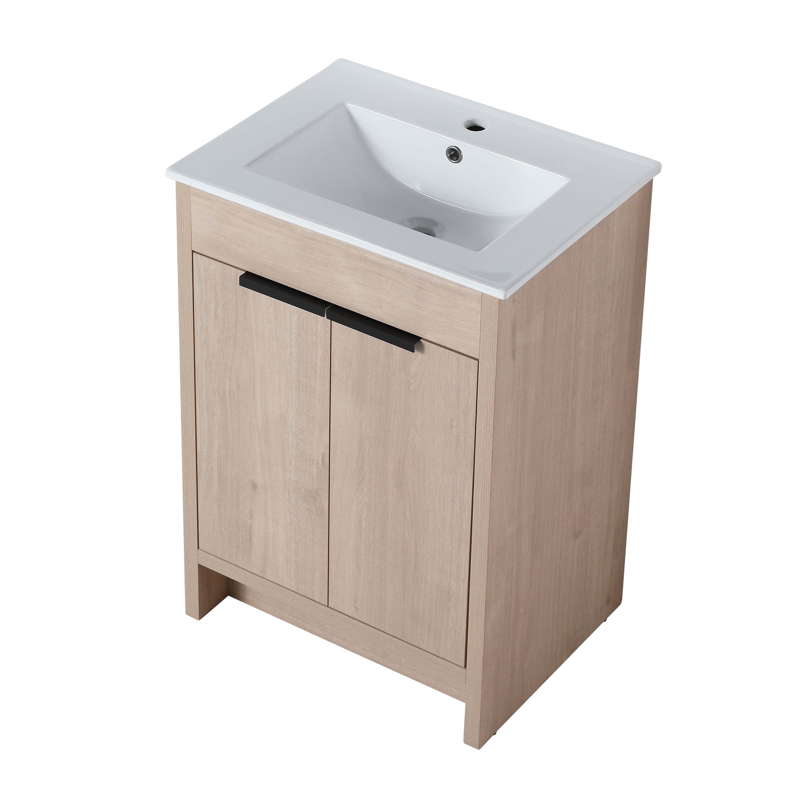 24” Freestanding Bathroom Vanity w/ White Ceramic Sink & 2 Soft Close Doors Oak