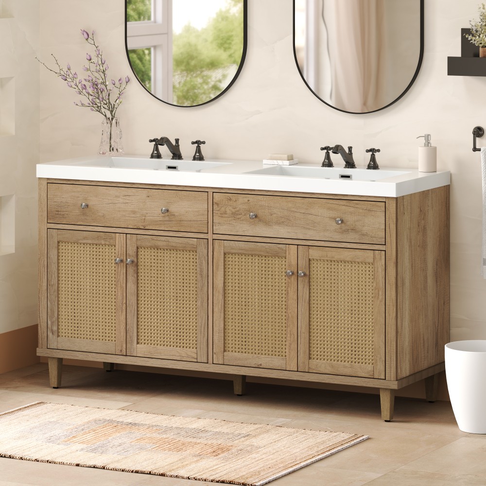 60 Inch Bathroom Vanity with Double Sink ( SMC Sink ), Large Storage Space