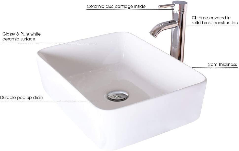24 In White Bathroom Vanity Cabinet Set Vessel Glass Sink Faucet Combo No Mirror