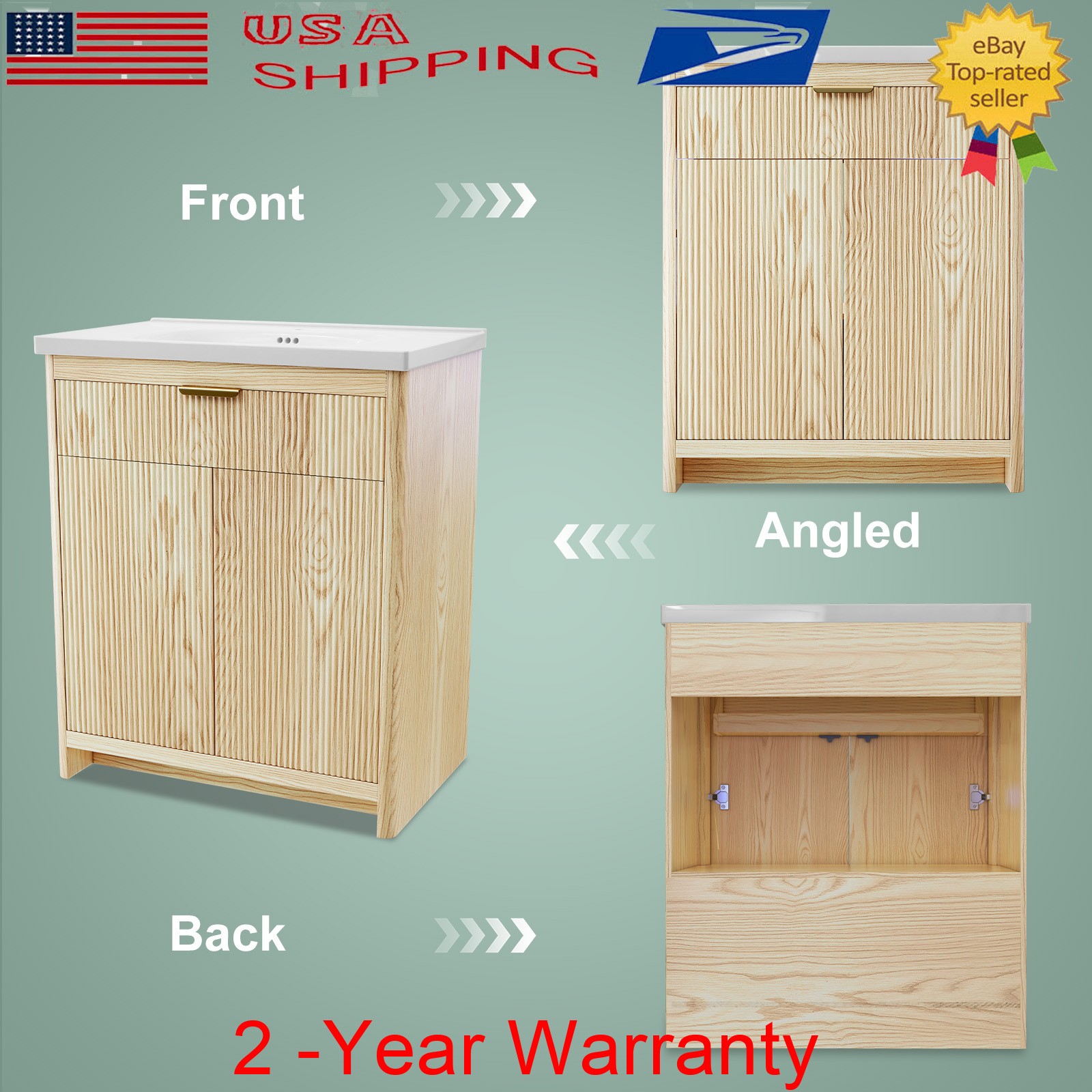 31″ Bathroom Vanity w/Ceramic Sink Modern Freestanding Vanity Cabinet w/ 2 Doors