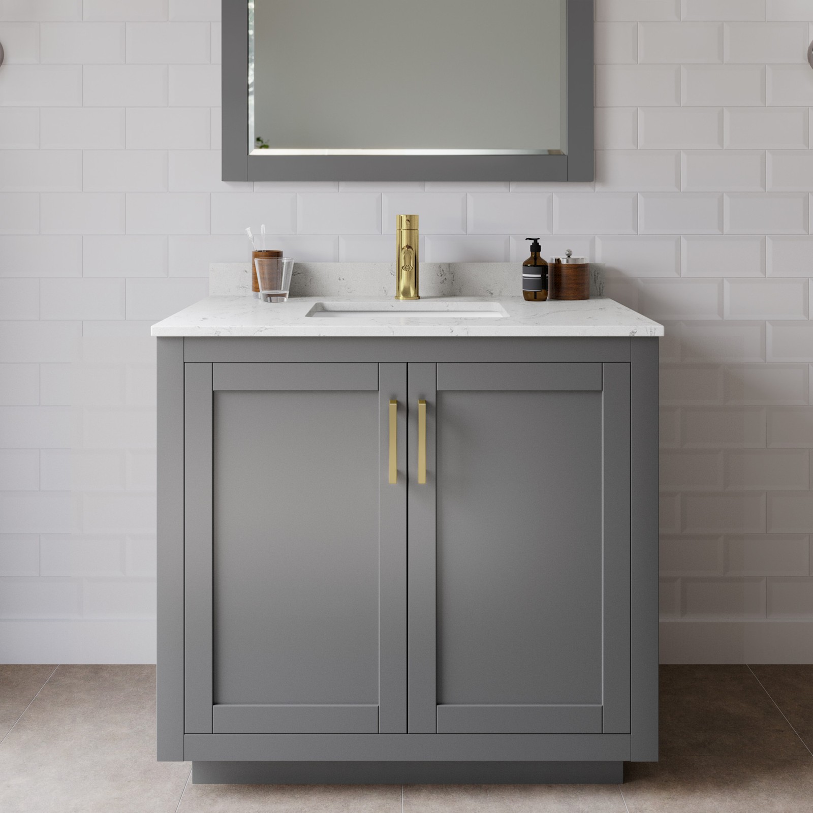 Wyndham Collection WCF2929-36S-VCA-M34 Miranda 36″ – Dark Gray / Carrara
