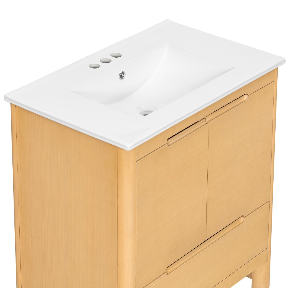 30″ Softened Modern Bathroom Vanity with Ceramic Sink, Natural Wood Grain
