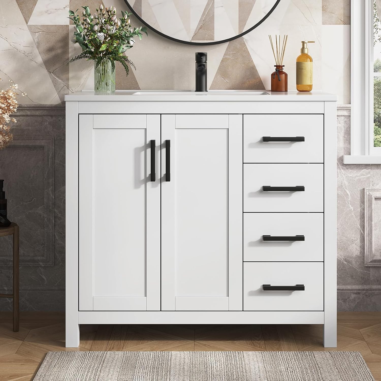 36 Inch Bathroom Vanity W/ Sink White Single Sink Bathroom Vanity Modern