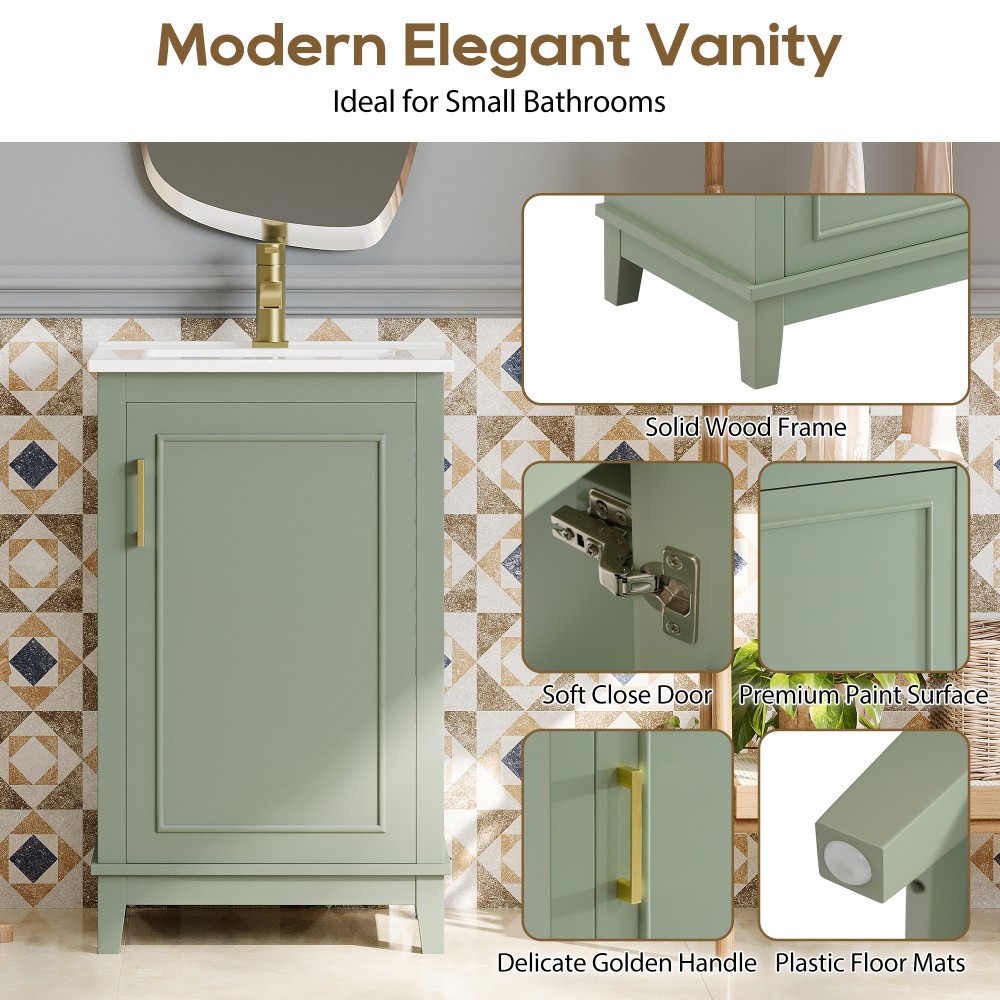 20 Inch Modern Small Bathroom Vanity Cabinet With Ceramic Basin- 20*14.5*33.3 In