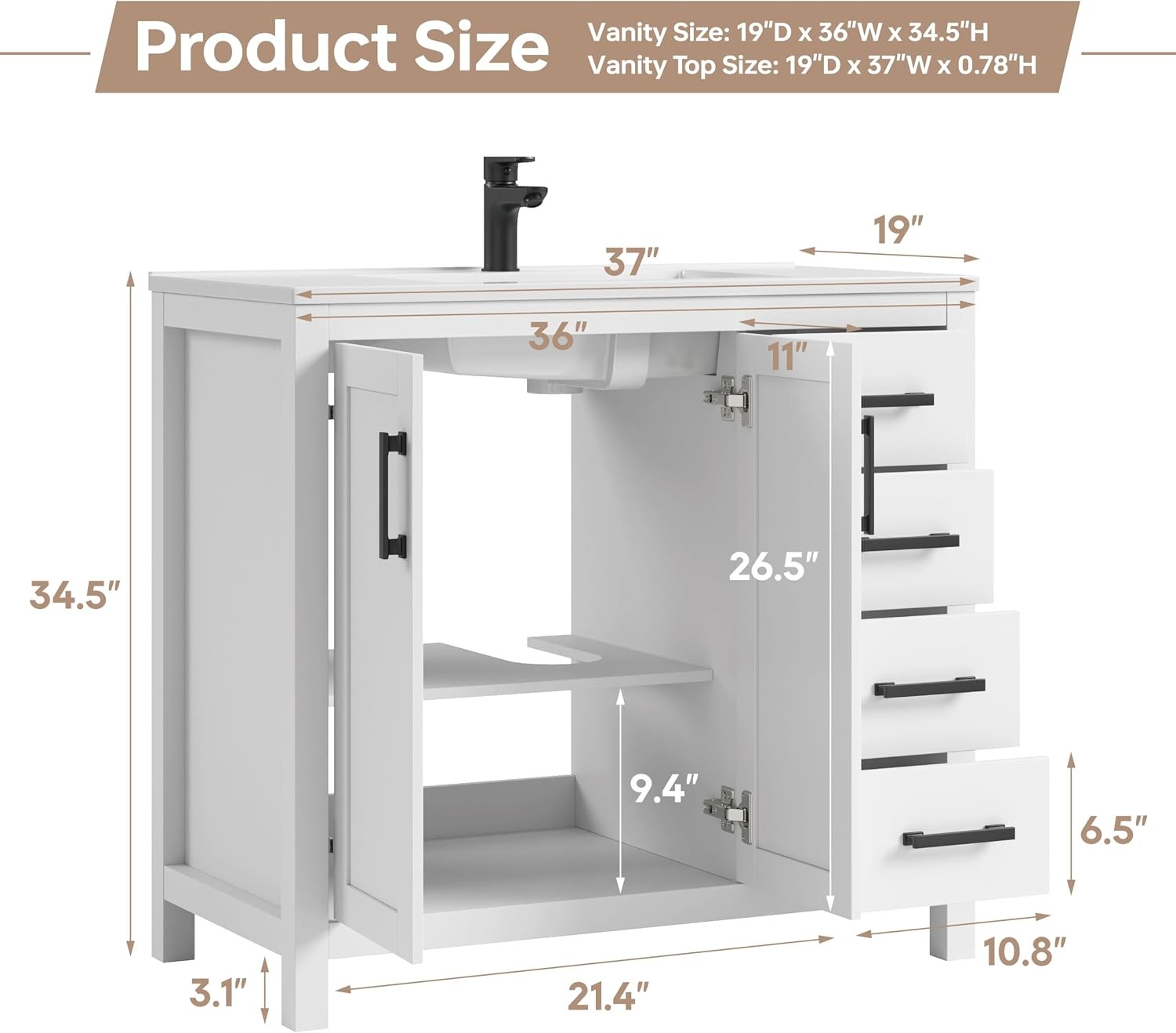 36 Inch Bathroom Vanity W/ Sink White Single Sink Bathroom Vanity Modern