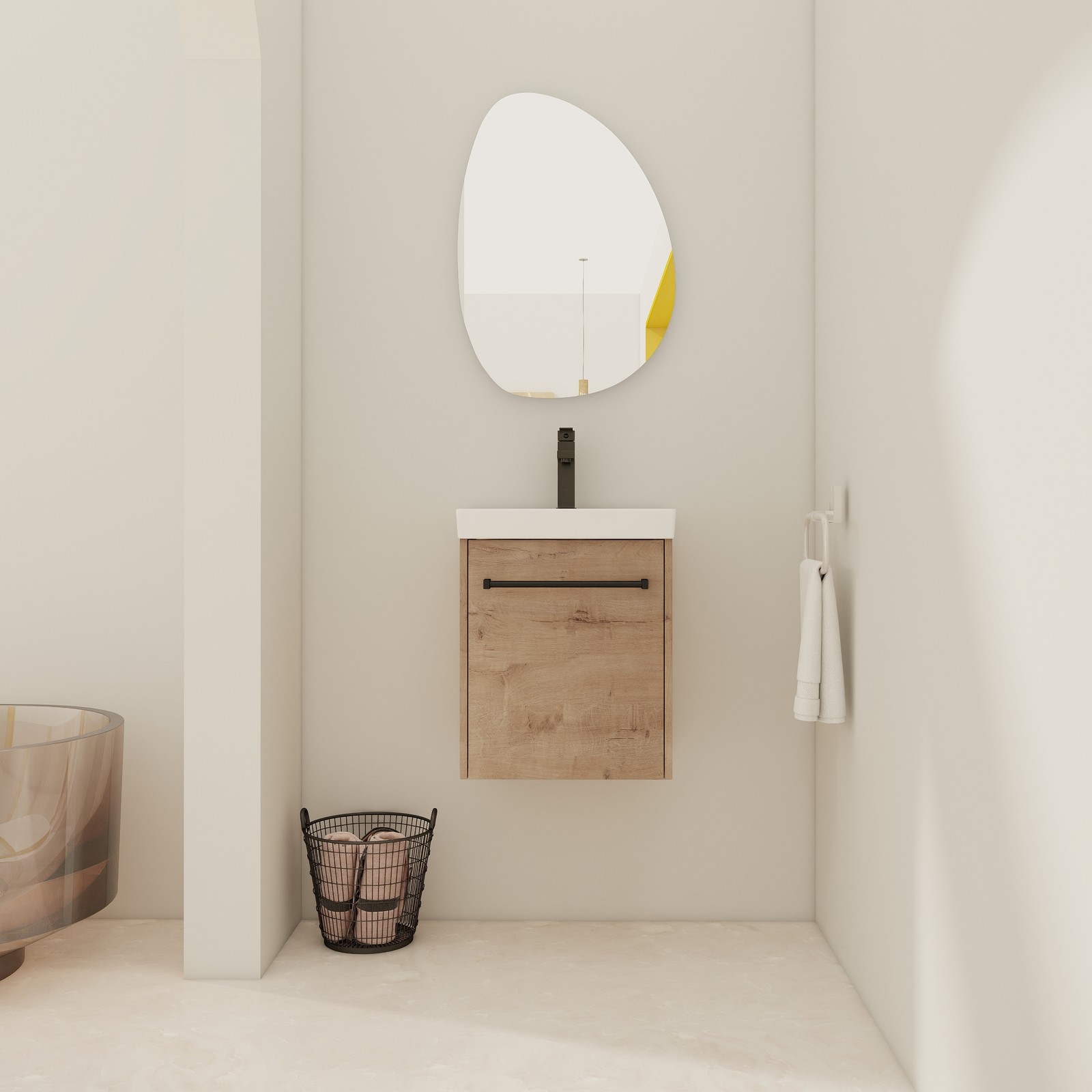 18″Floating Bathroom Vanity Wall-Mounted Ceramic Sink Door For Small Space White