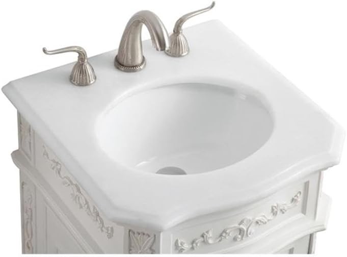 Antique White Single Bathroom Vanity with Engineered Marble Top 19-Inch