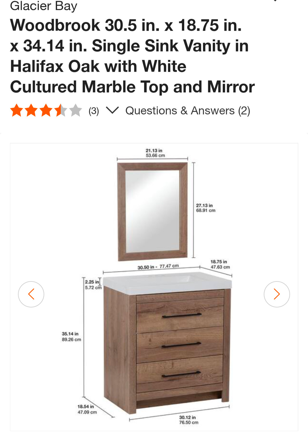 GlacierBay Woodbrook with Faucet & single sink vanity whitewashed oak NEW openbx