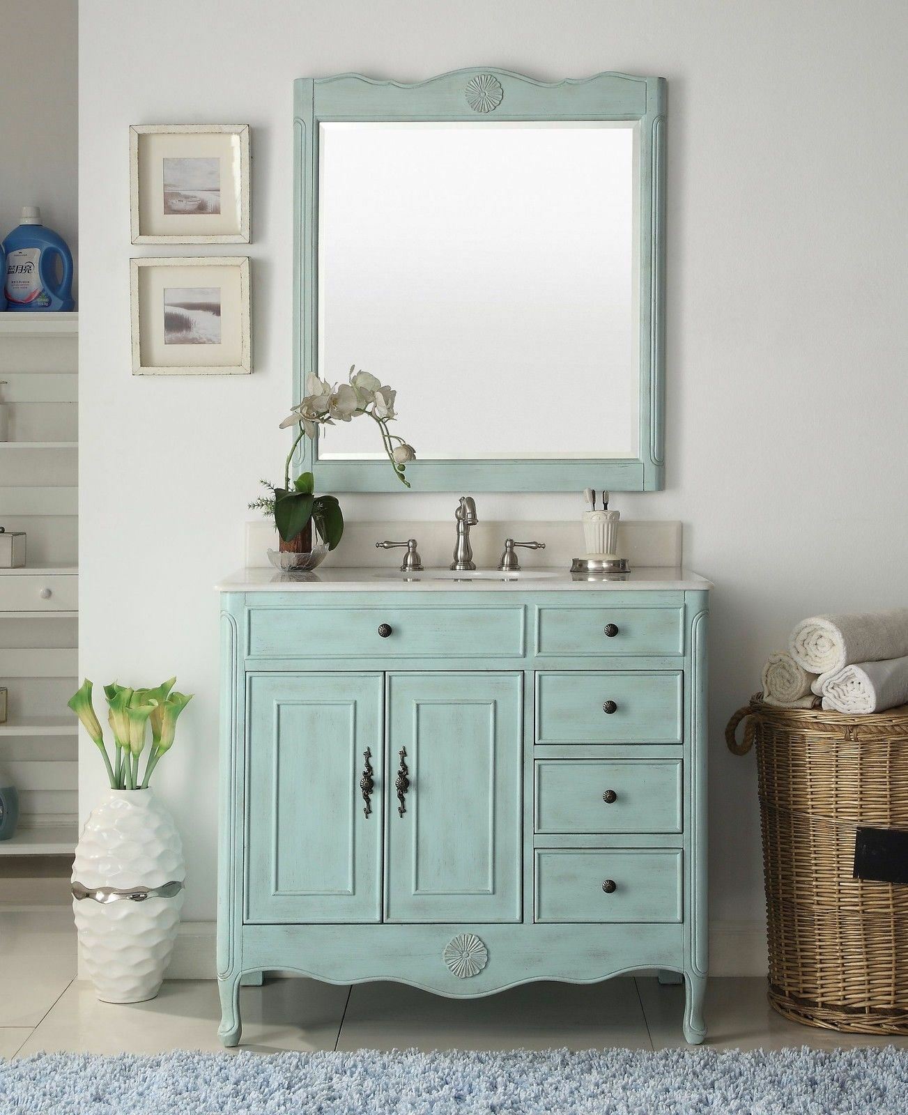 38 inch Distressed Light Blue Daleville Bathroom Sink Vanity 837LB