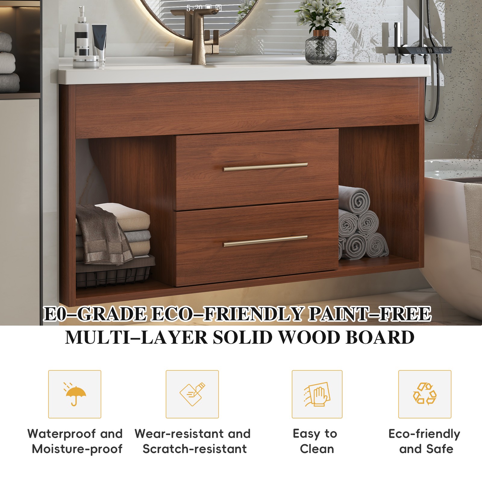 35.4″ Modern Bathroom Vanity w/Ceramic Sink,Storage Cabinet w/Soft-Close Drawers