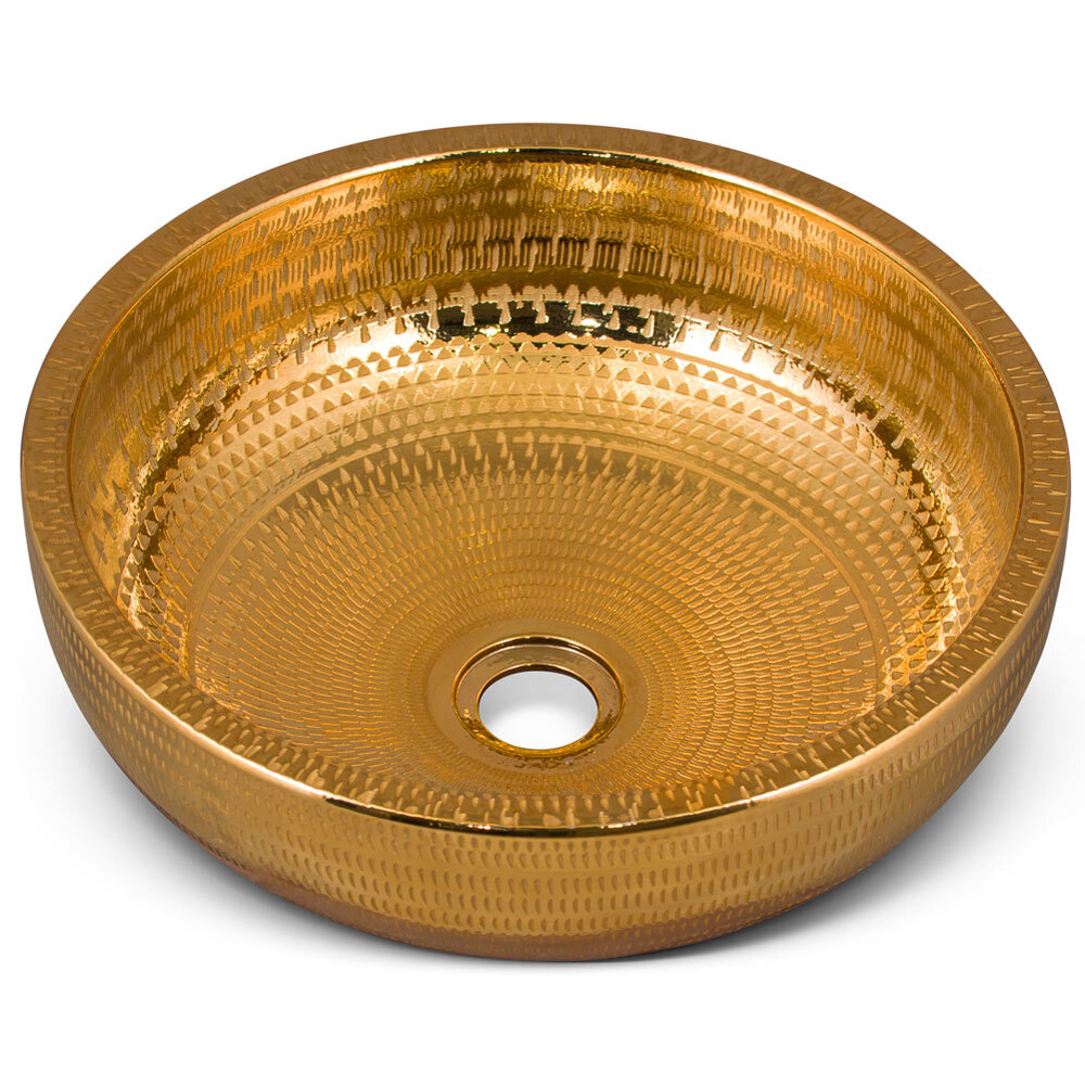 US Seller – 16in Abstract Motif Gold Textured Oriental Porcelain Basin