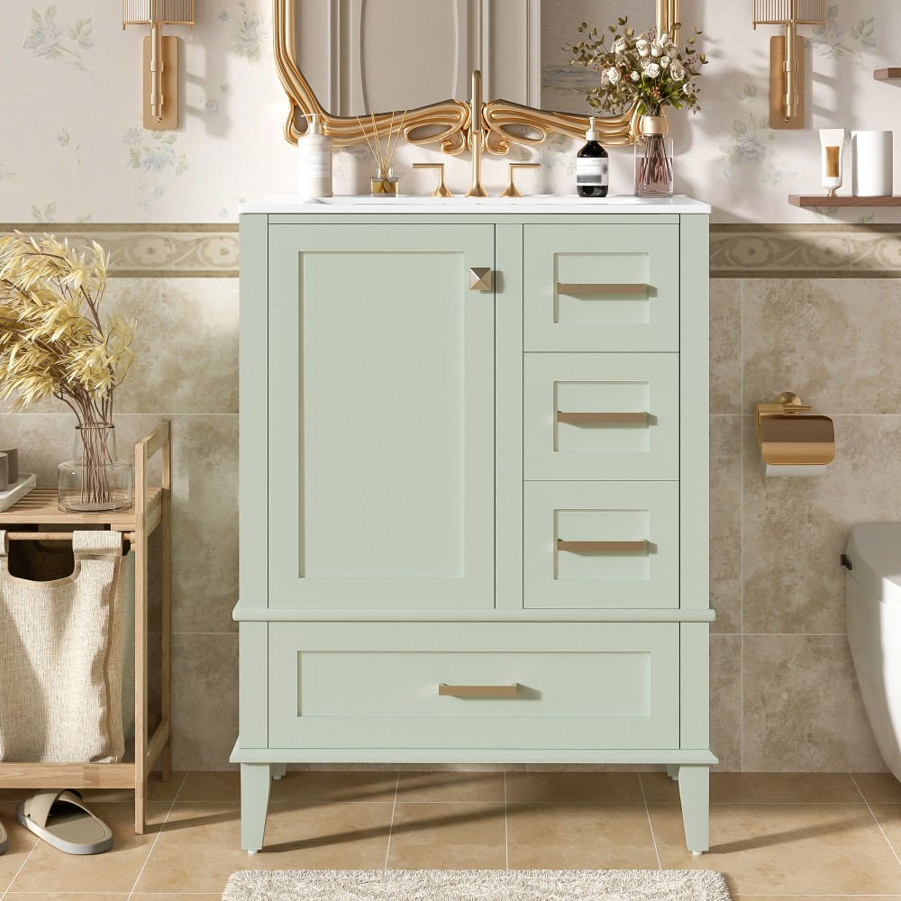 24.8″ Bathroom Vanity with Ceramic Sink, Modern Freestanding Cabinet Featuring