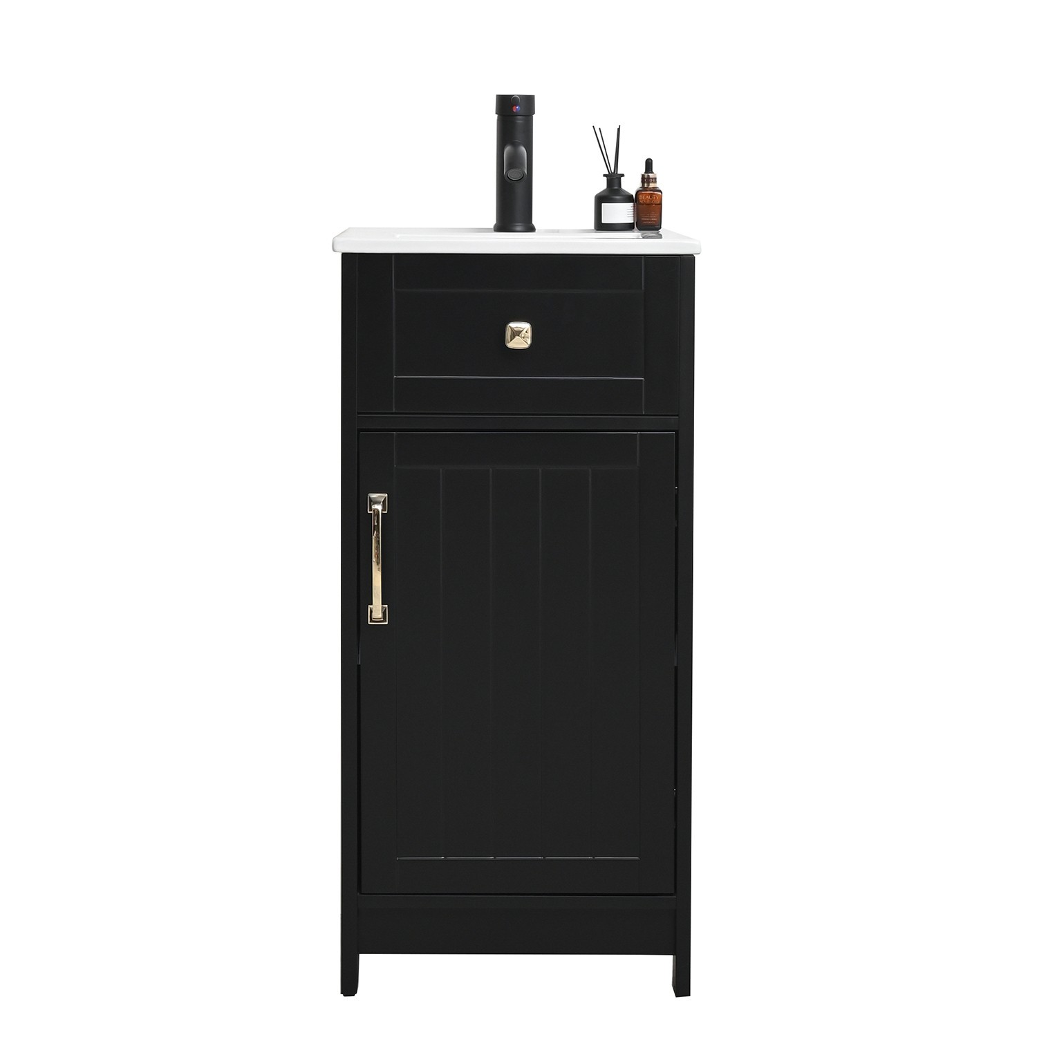 16″ Small Bathroom Vanity with Sink Cabinet Set Ceramic Sink Faucet &Drain Combo