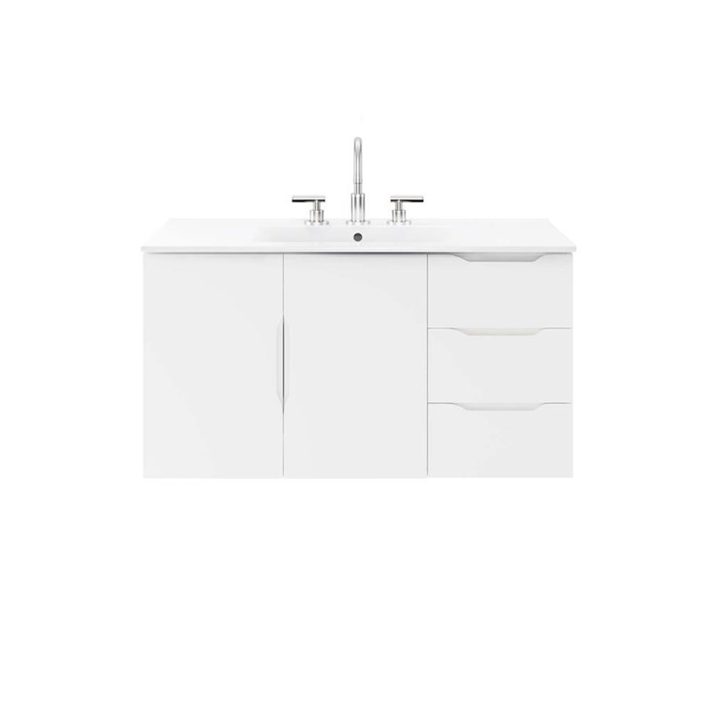 Pemberly Row 36″ Modern Wood/Ceramic Bathroom Vanity in White