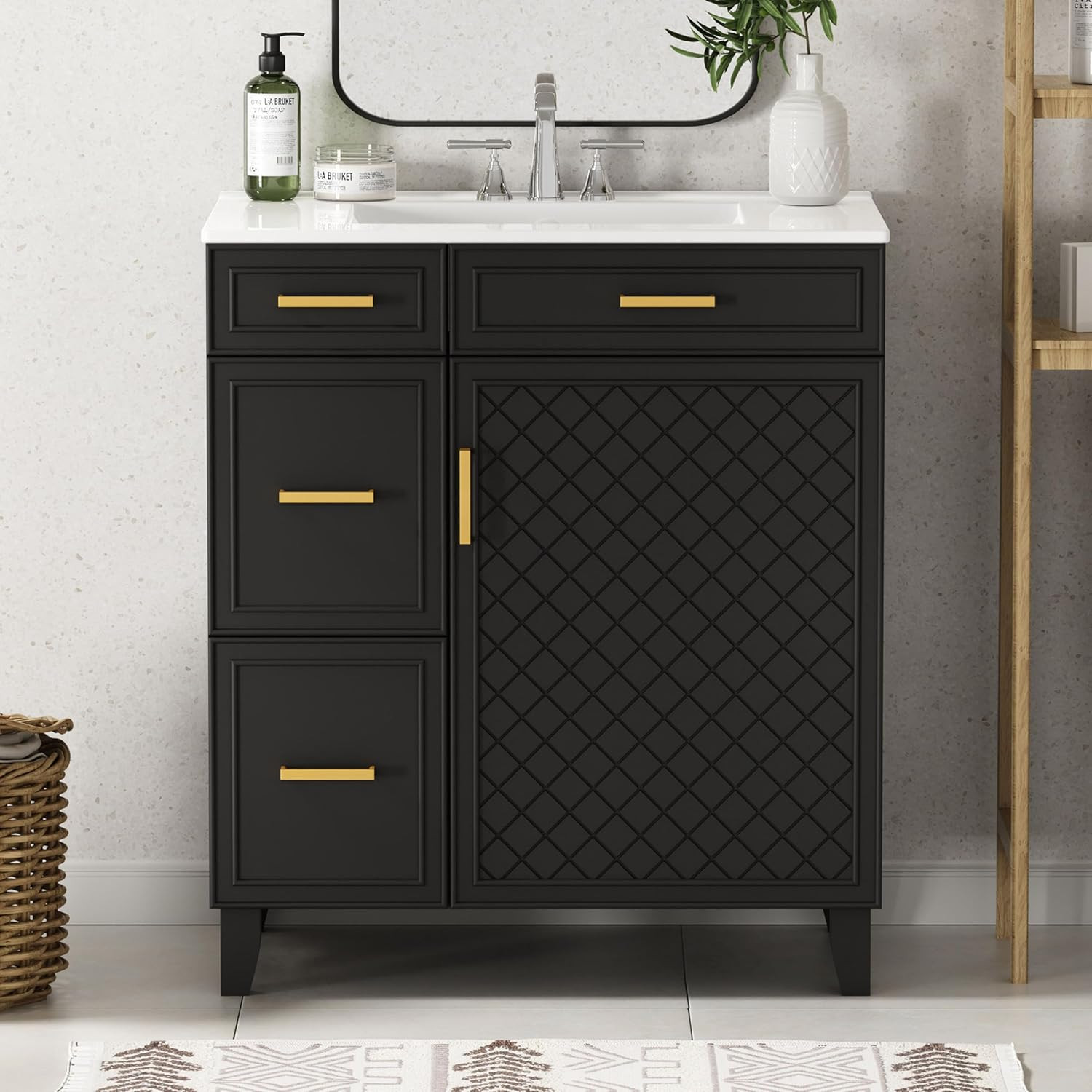 36″ Bathroom Vanity with Sink, Solid Wood Frame Modern Bathroom Vanity, Bathroom