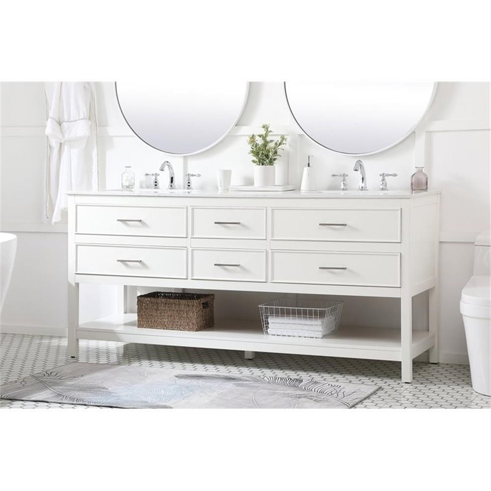 Elegant Decor Sinclaire 72″ Aluminum Alloy & MDF Double Bathroom Vanity in White