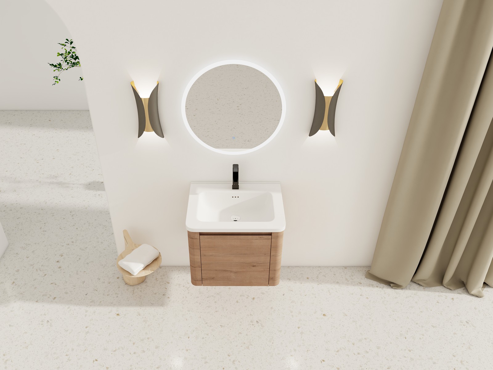 24in Plywood Wall Mounted Bathroom Vanity W/ White Ceramic Sink For Small Space