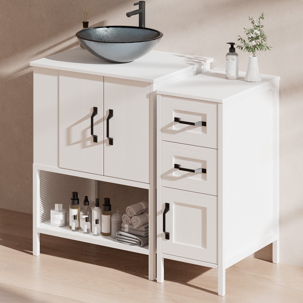 Corner Bathroom Vanity Sink Combo for Small Space Freestanding Storage Cabinet
