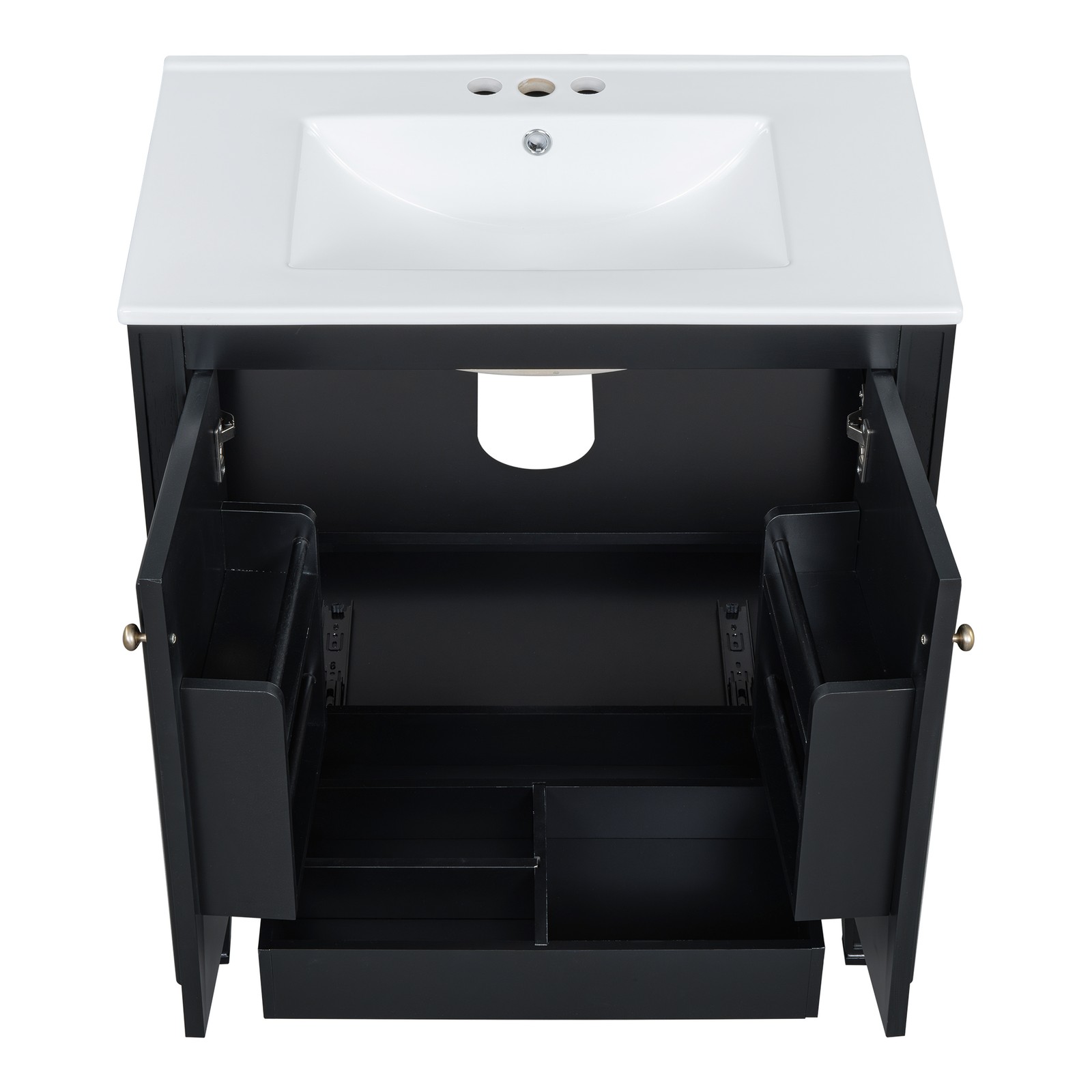 60″ Bathroom Vanity with Double Sink, Ceramic Sink, Soft Close Doors, Black