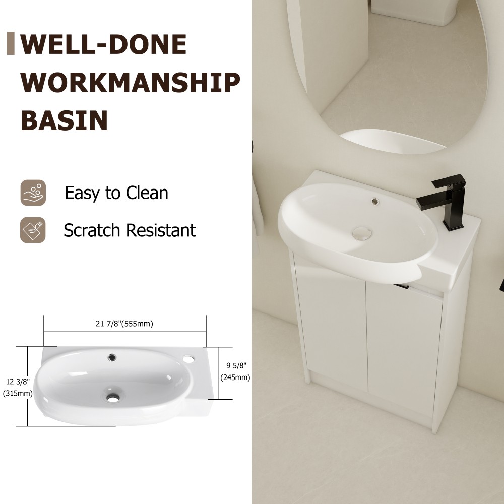 Freestanding Bathroom Vanity with Sink, Storage Shelf, and Soft-Close Doors