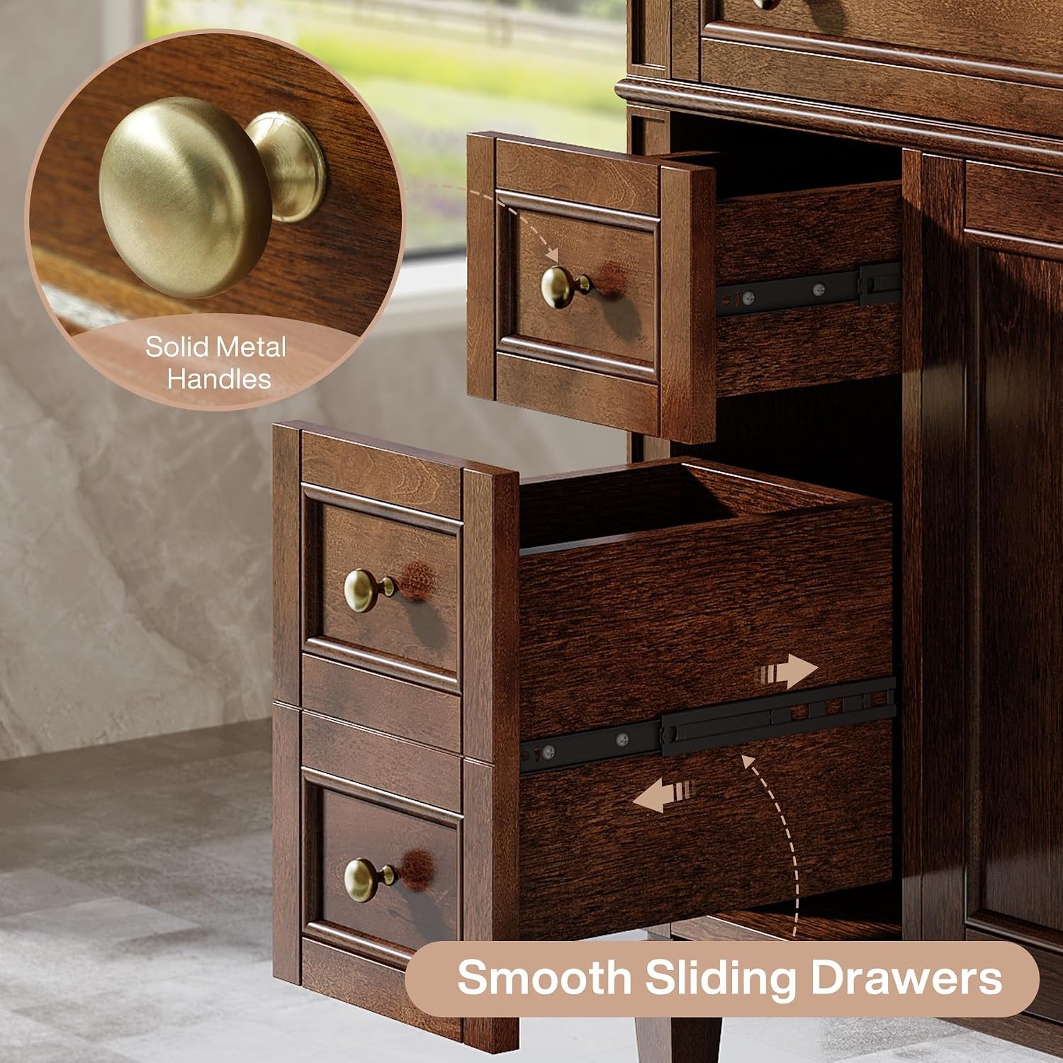 36 inch Bathroom Vanity With Sink Wood Bathroom Cabinet with 4 Drawers & 2 Doors