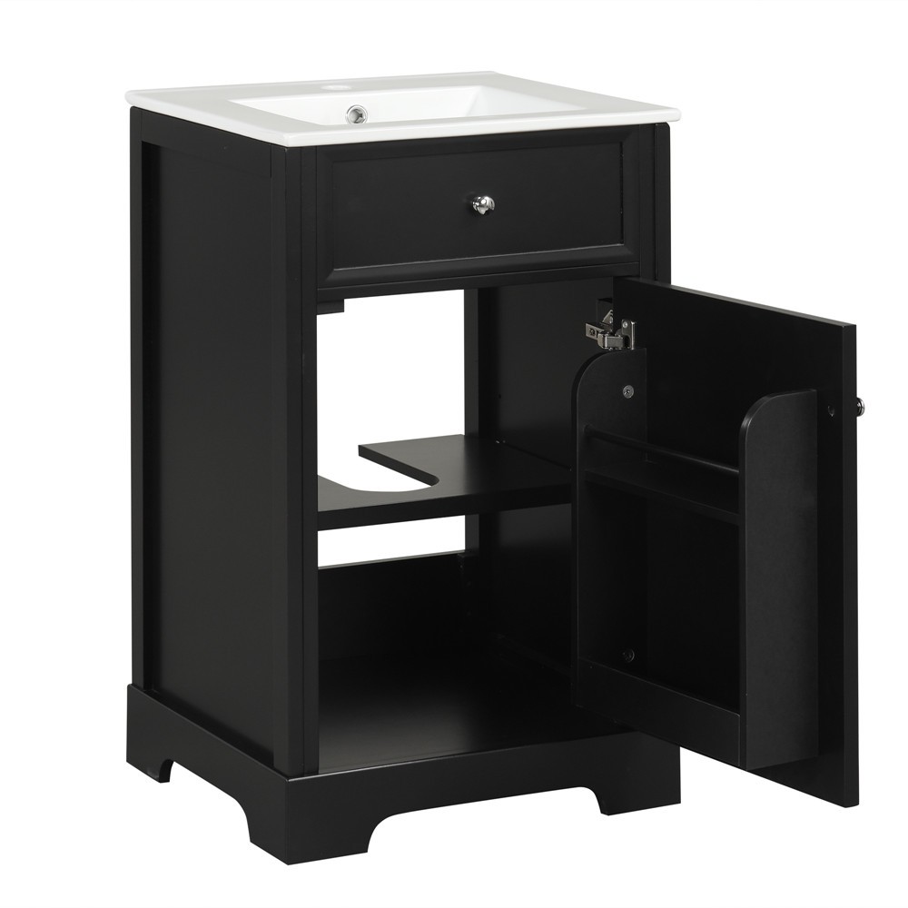 20″ Bathroom Vanity w/Ceramic Sink, Freestanding Vanity Door Cabinet, Shelves