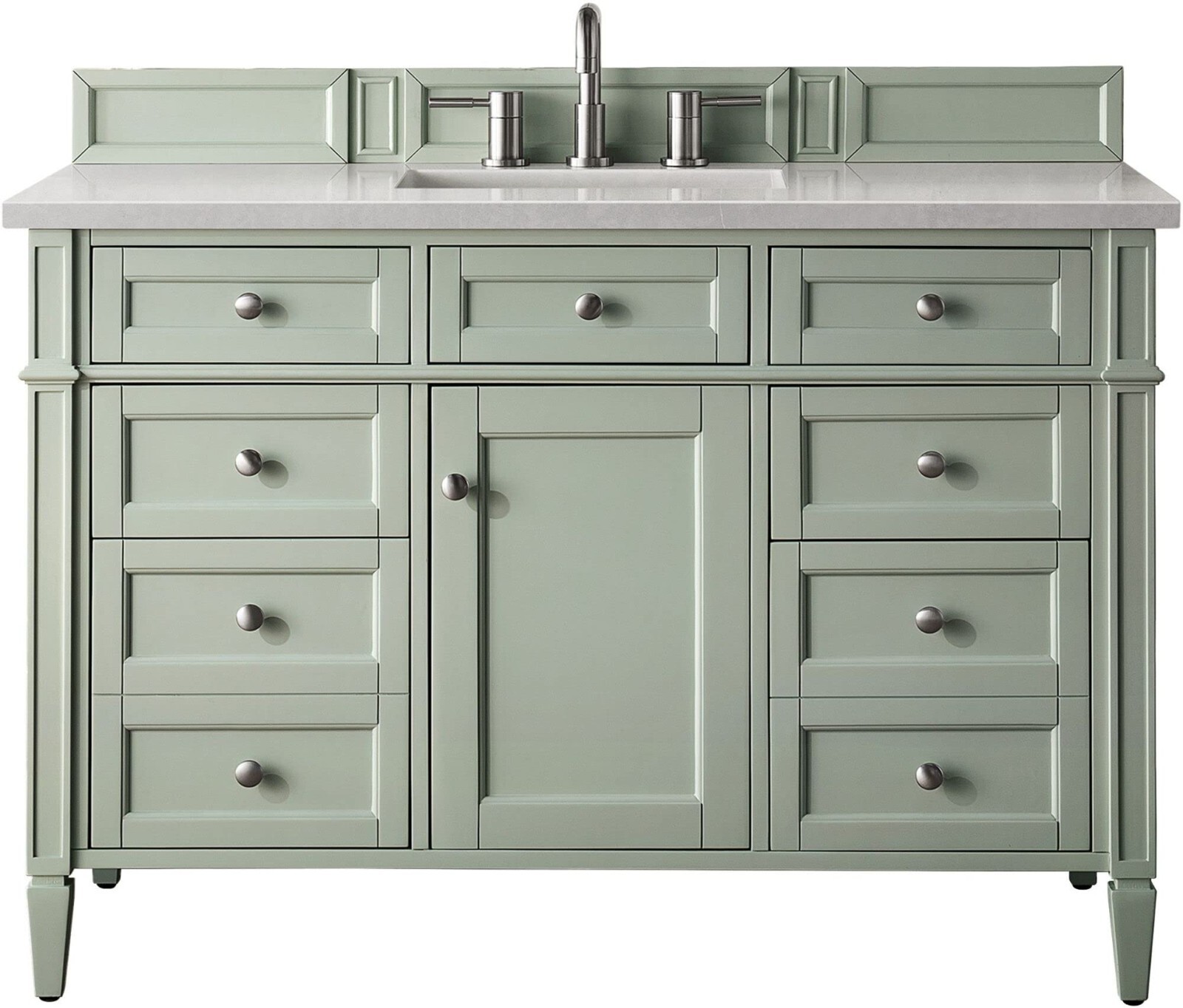 48″ James Martin Brittany Sage Green Single Bathroom Vanity + White Marble Top