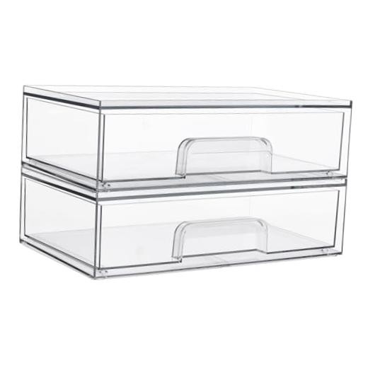 12.1”W Clear Stackable Storage Drawers,2 Pack Acrylic Plastic 2pack Wide