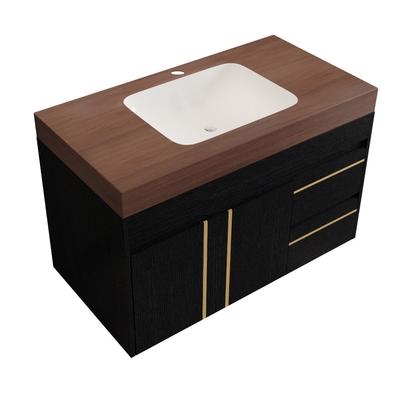 36″ Modern Floating Bathroom Vanity w/Integrated Ceramic Sink & Faux Marble Top