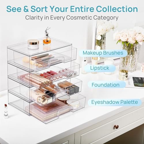 12.1”W Clear Stackable Storage Drawers,2 Pack Acrylic Plastic 2pack Wide