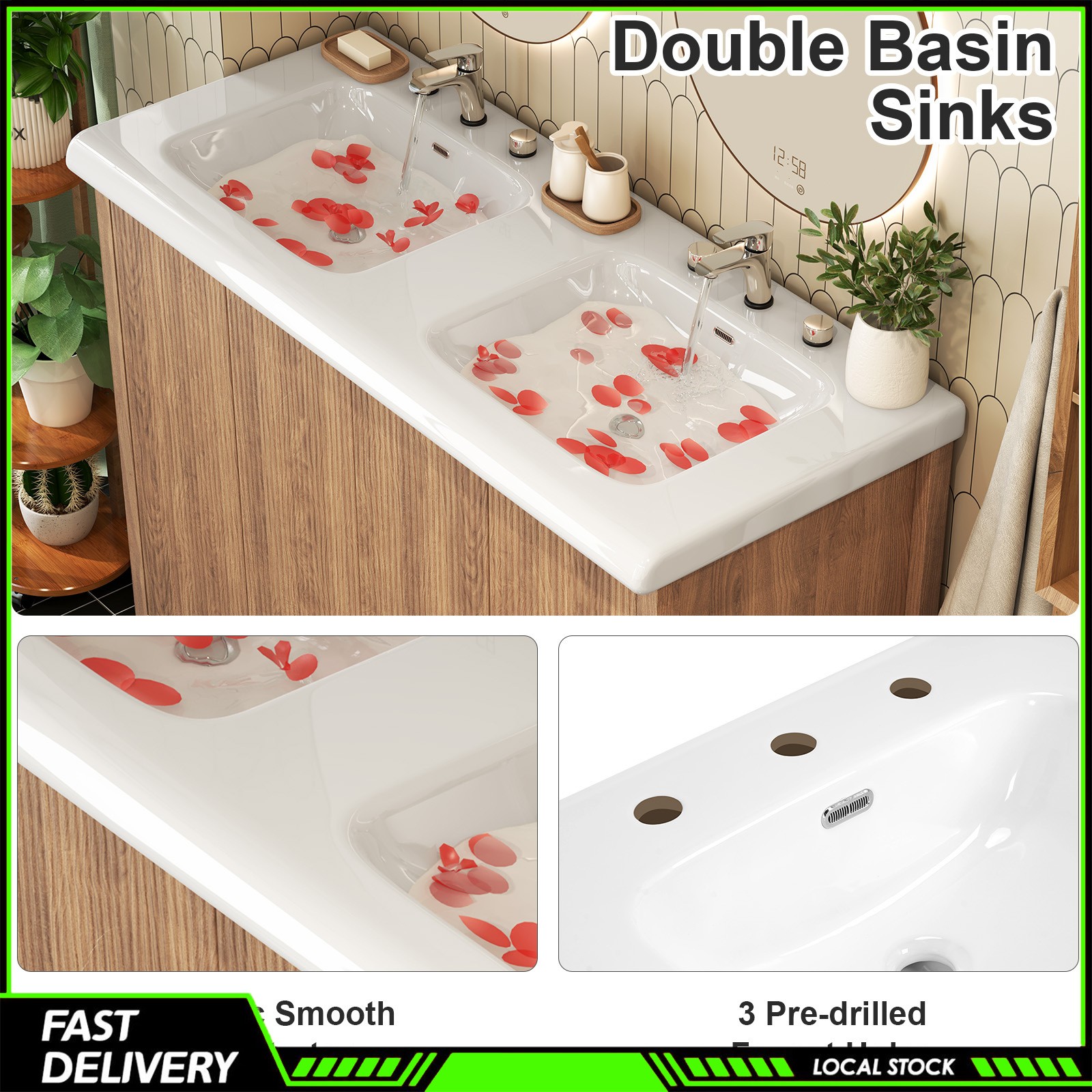 NEW 47.3″ Bathroom Vanity with Double Ceramic Sink Freestanding Storage Cabinet