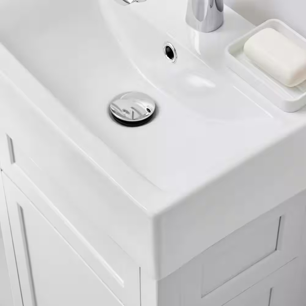 Arvesen 18 In. Single Sink Compact Bath Vanity in White with White Ceramic Top