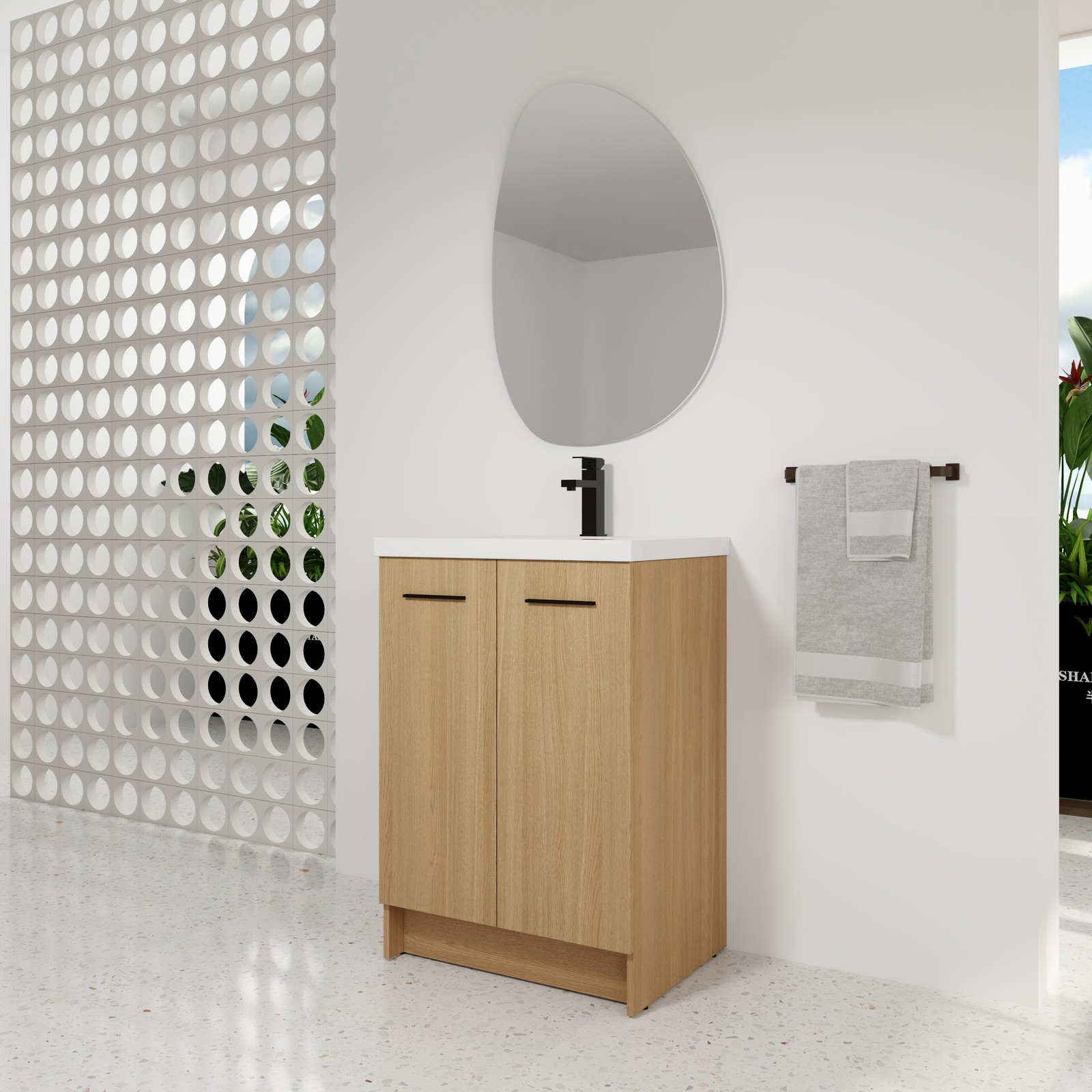 24″ Freestanding Bathroom Vanity with Resin Sink, Light Oak