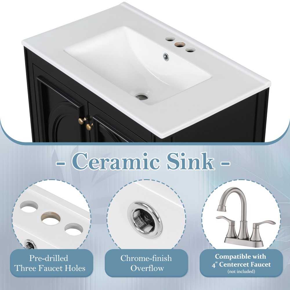 30″ Bathroom Vanity with Sink, Two Doors with Shelf, Soft Close Door Hinges