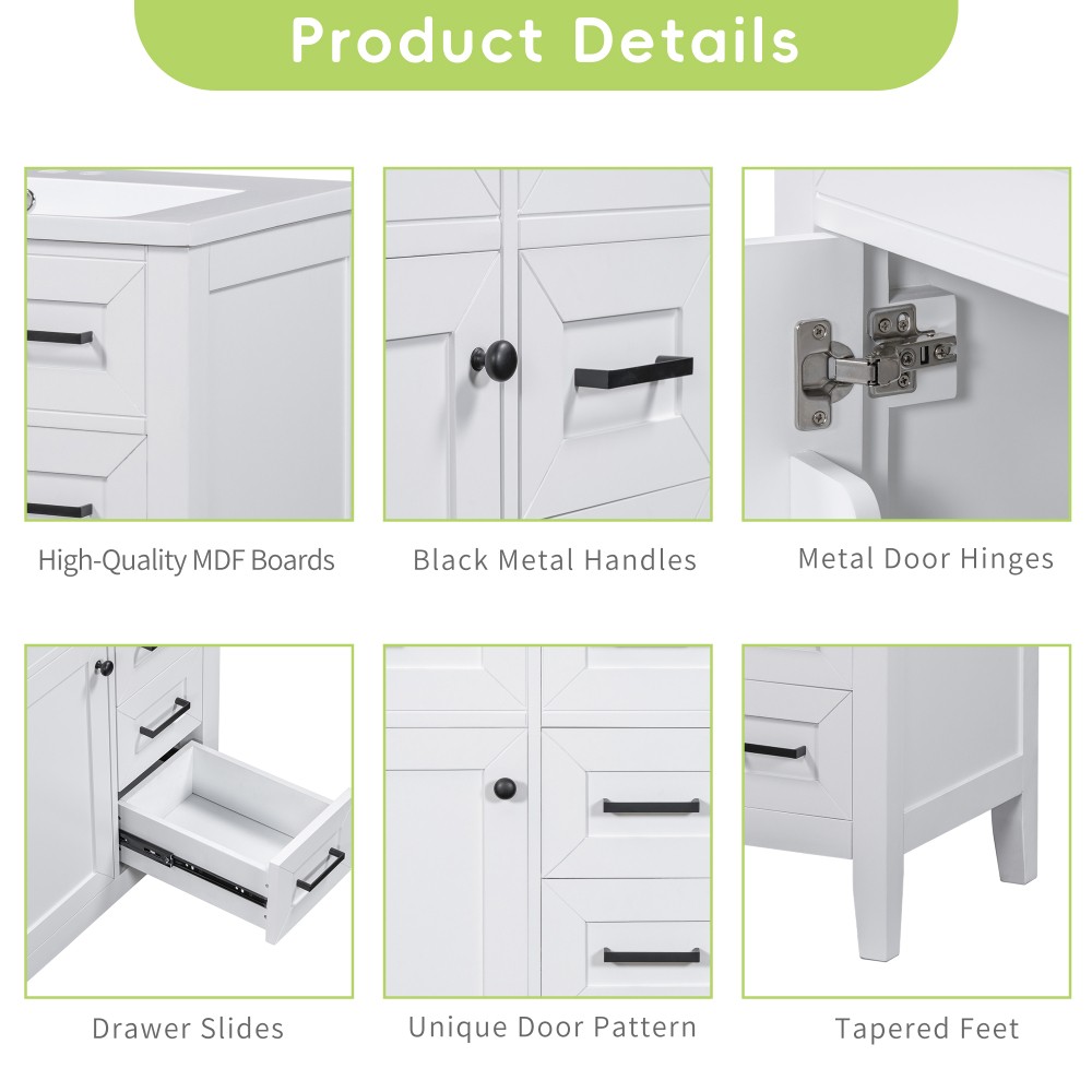 Vanity with Three Sliding Drawers and Shelves For Bathrooms Without Sinks