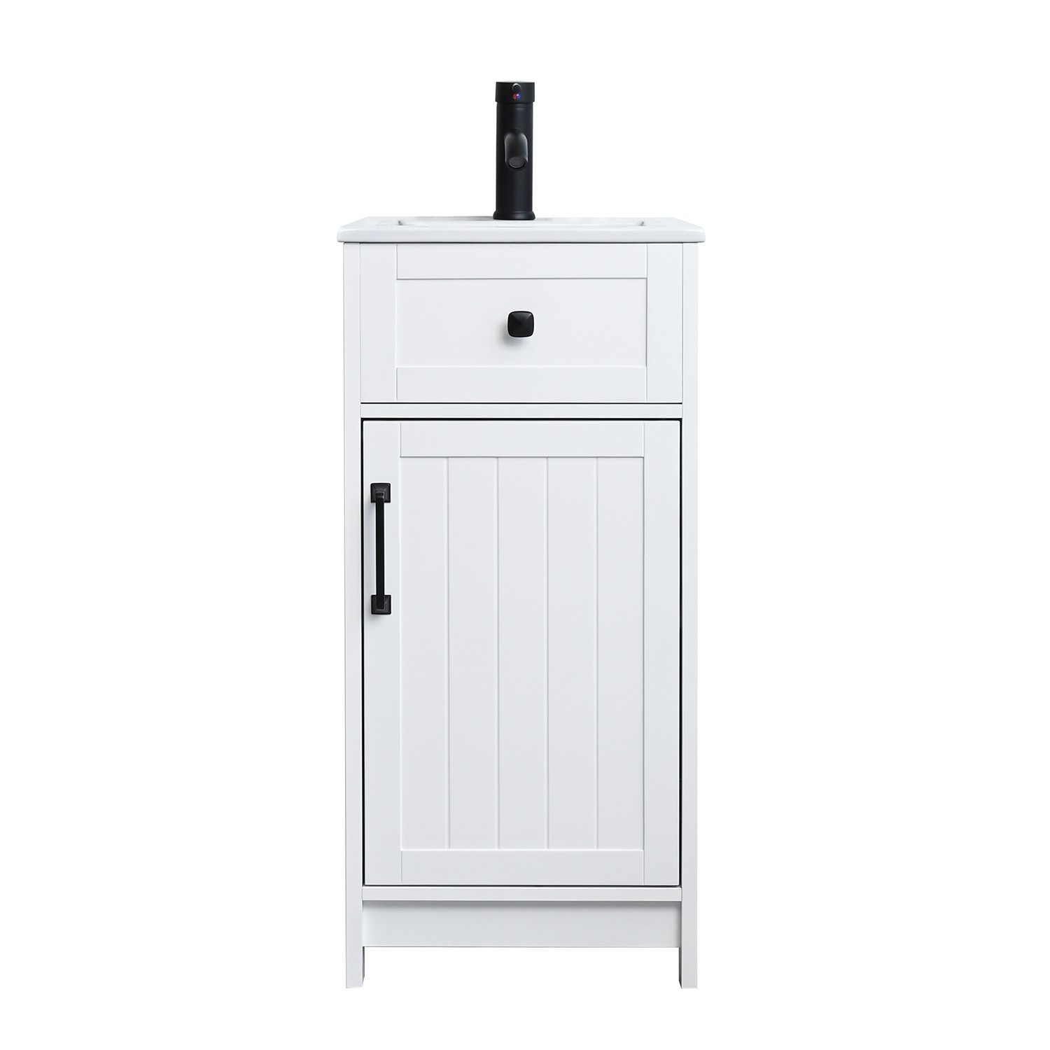 16″ Bathroom Vanity with Sink Small Cabinet Ceramic Sink Set Faucet &Drain Combo