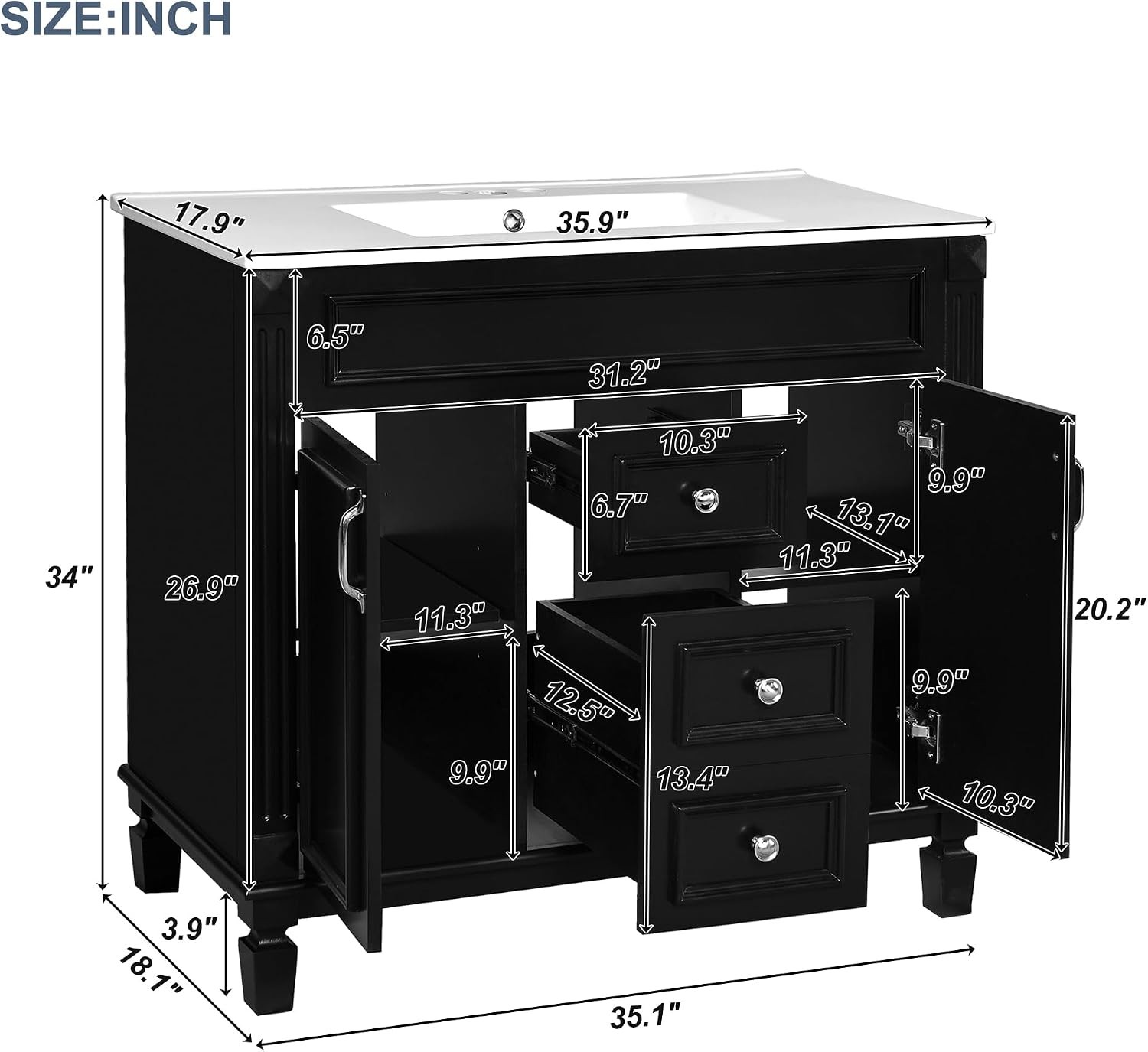 36″ Bathroom Vanity W/ Sink 36 inch Bathroom Vanity Storage Cabinet W/ Matching