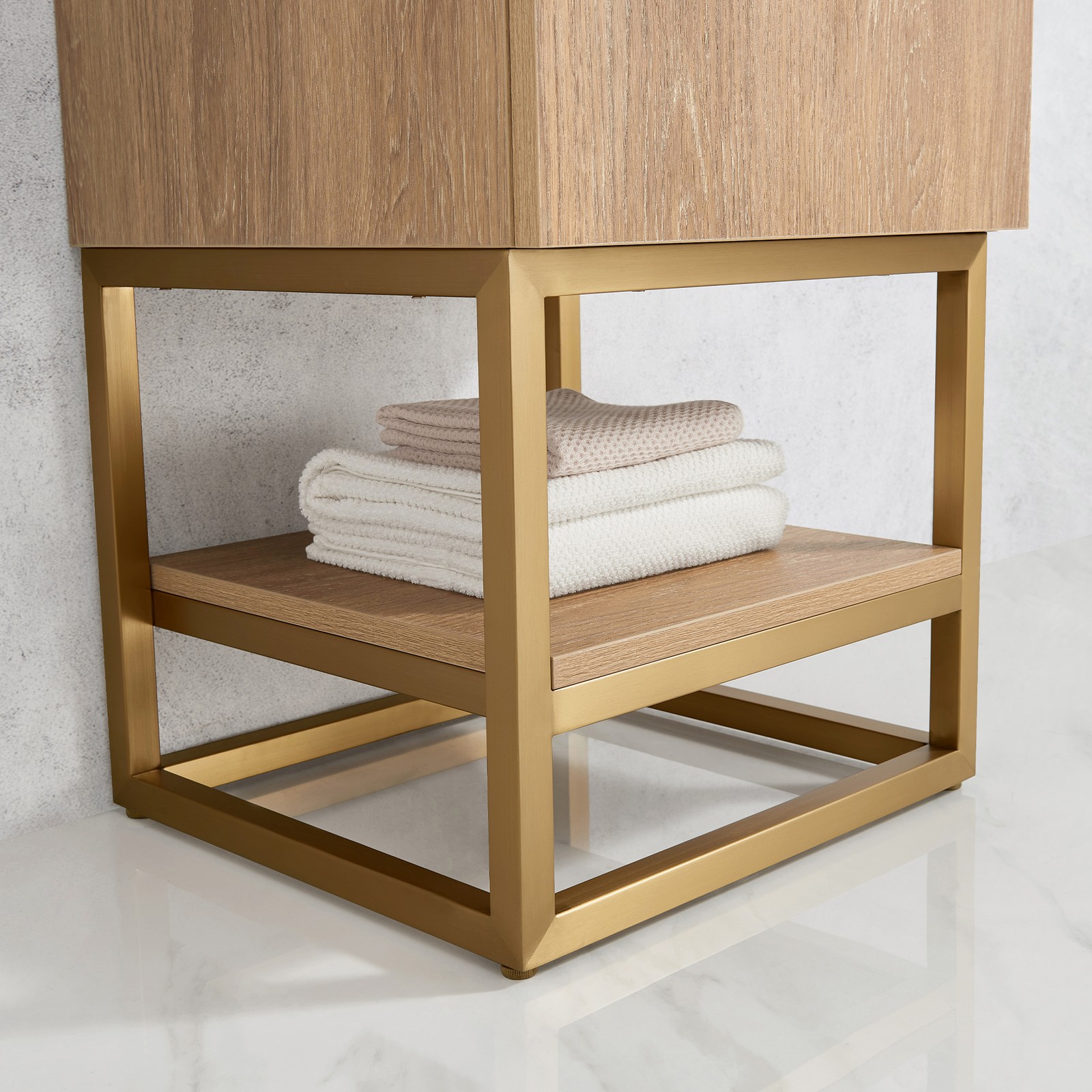 Vinnova Alistair 18″ White Stone Top Single Vanity in Oak without Mirror