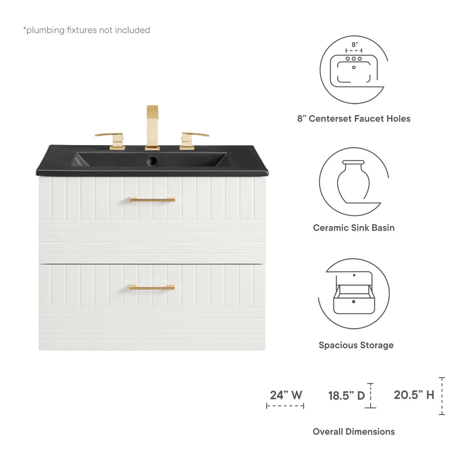 Modway Daybreak 24″ Wall-Mount Bathroom Vanity in White Black