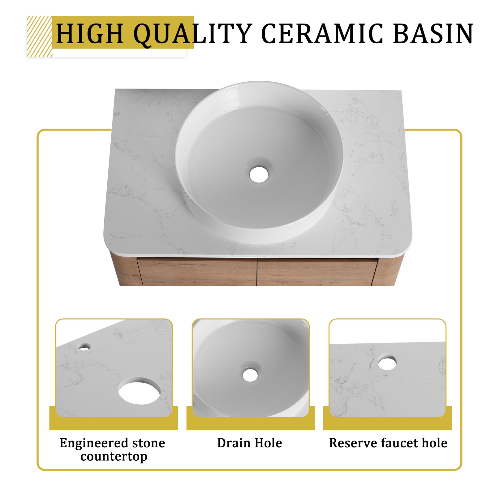 72in Wall-Mounted Bathroom Vanity W/ Double White Ceramic Basin Shelves Plywood