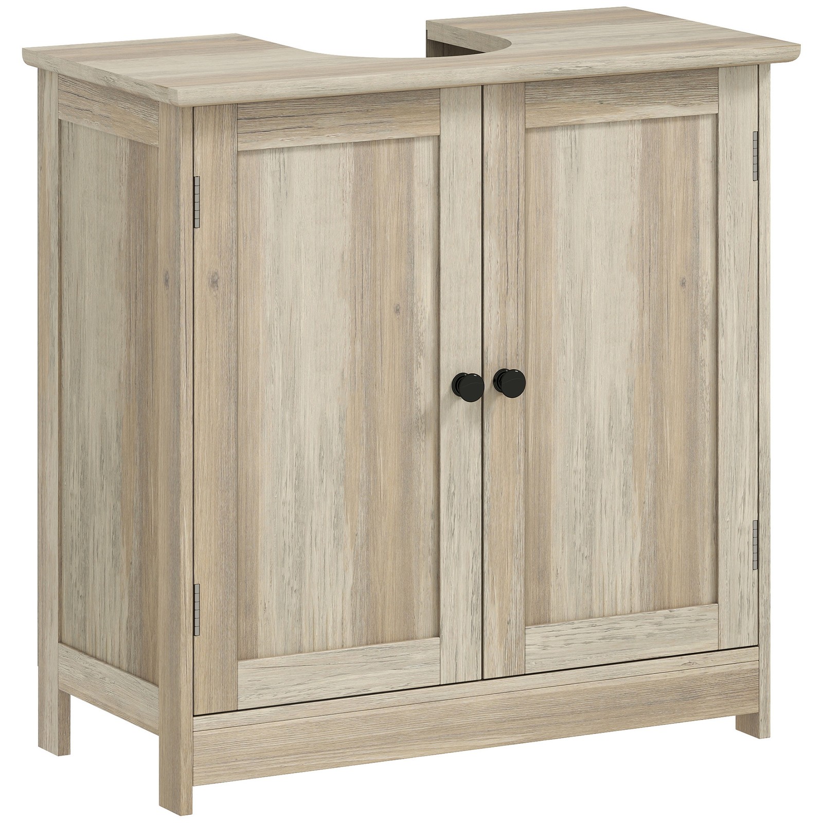 Under Sink Bathroom Cabinet with 2 Doors and Shelf, Gray Oak