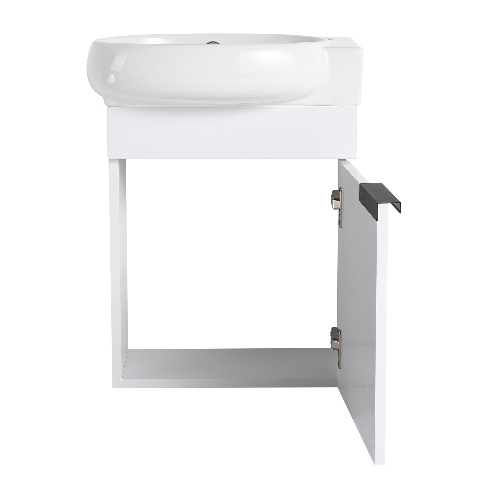 16″ Plywood Freestanding Bathroom Vanity Ceramic Sink Basin +Storage Rack White
