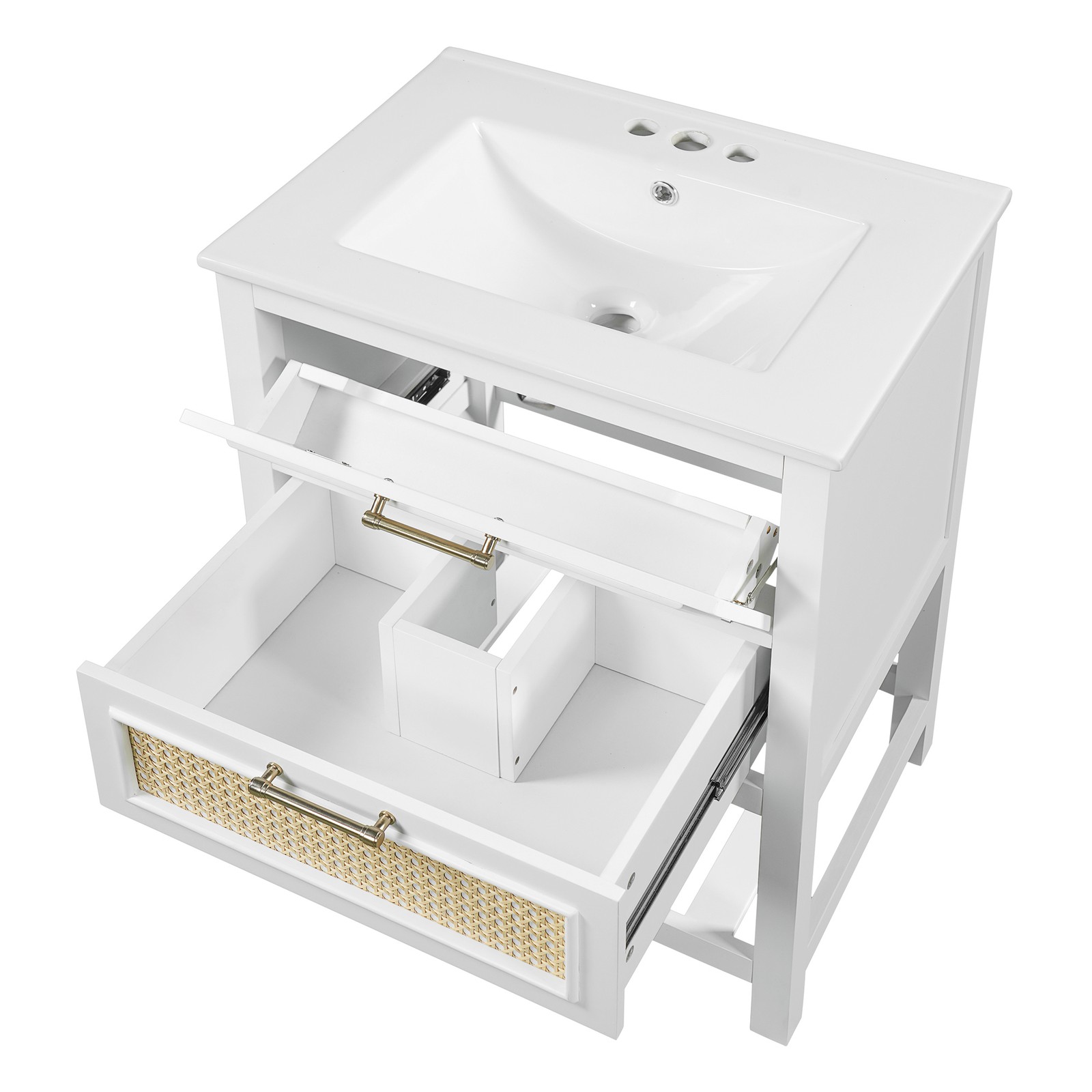 FUNIDEE 24″ Bathroom Vanity with Ceramic Sink Storage Cabinet w/ Tip-Out Drawer