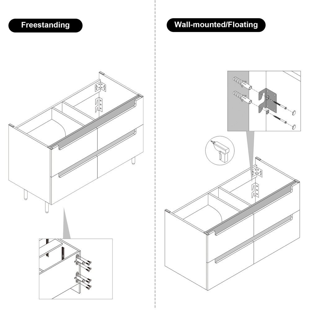 35.4″ Wall Mounted Bathroom Vanity w/Sink, 4 Drawers,Freestanding Vanity Cabinet